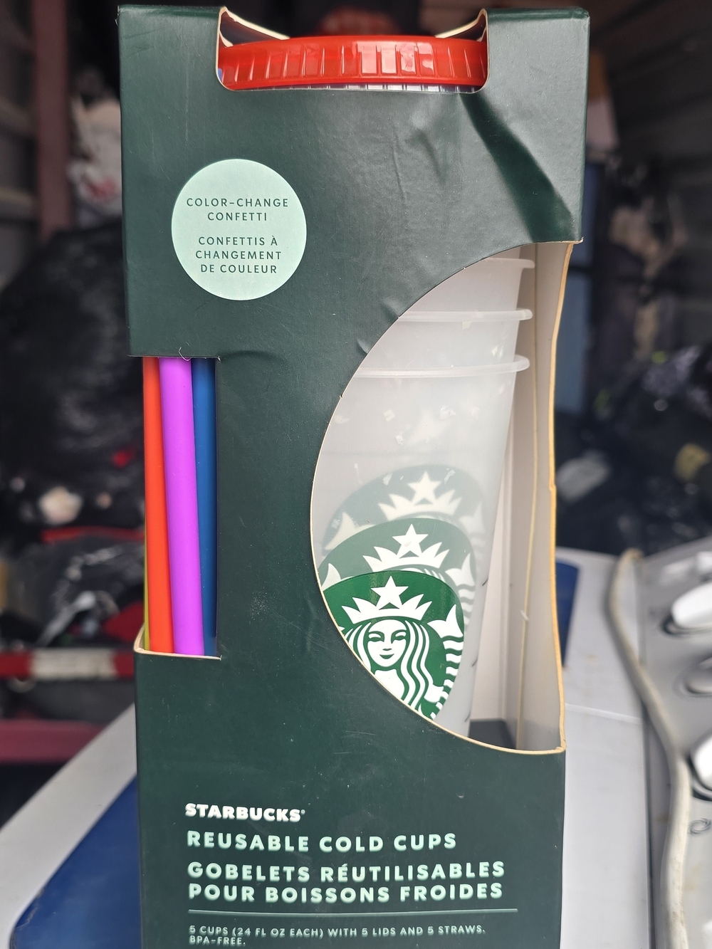 Starbucks Green Logo Reusable Cold Cups with Bright Multicolor Straws